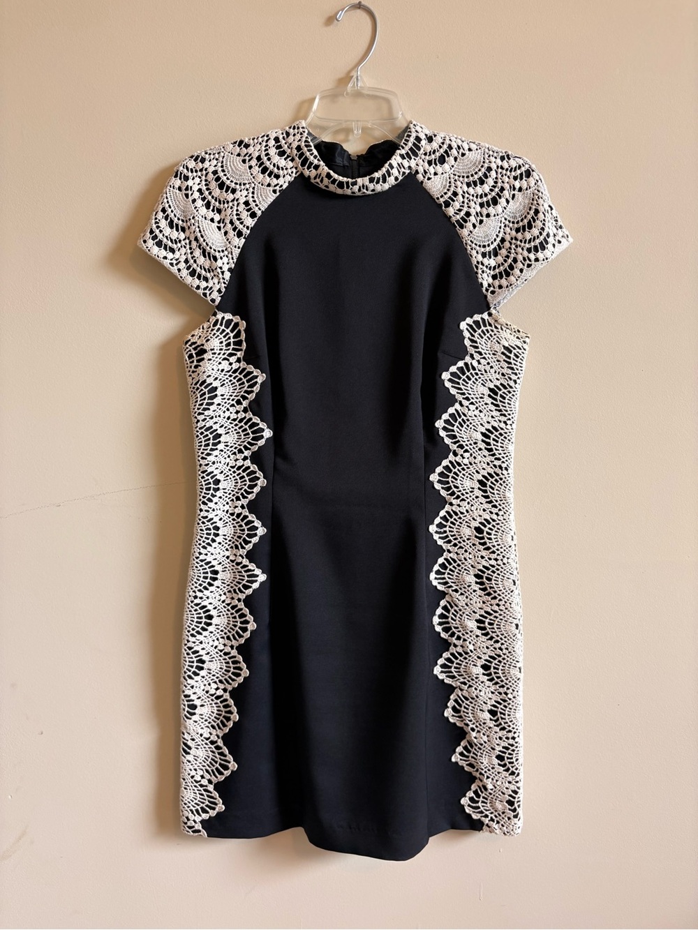 Kensie Black Mini Dress with Cream Lace Insets
